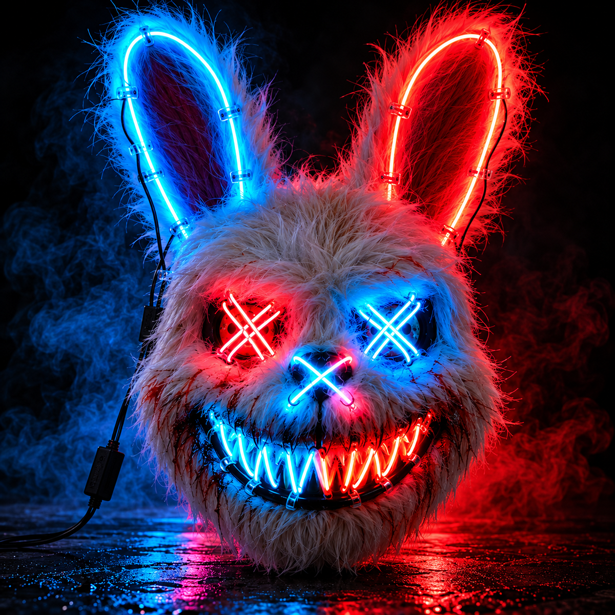 Masque lapin LED Halloween — Bleu et orange