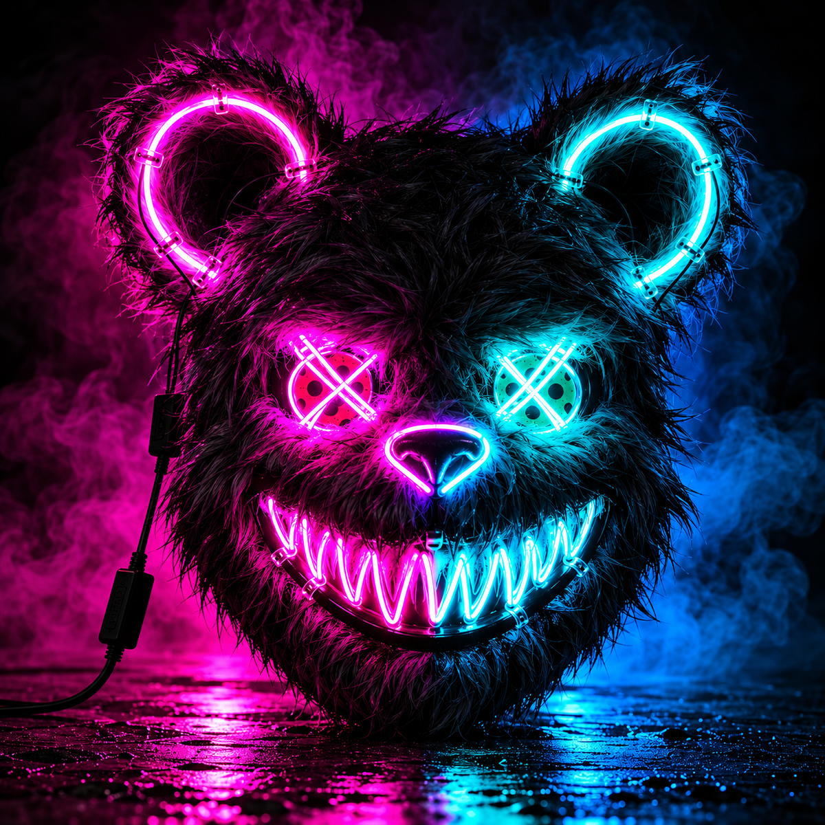 Masque ours LED Halloween — Rose et bleu